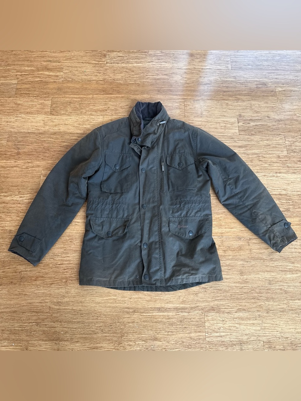 Barbour waxed cotton dark brown, utility jacket size small